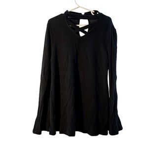 Amy Byer Black Long Sleeve Cutout Neck Knit Top Kids Size M 10‎ 12